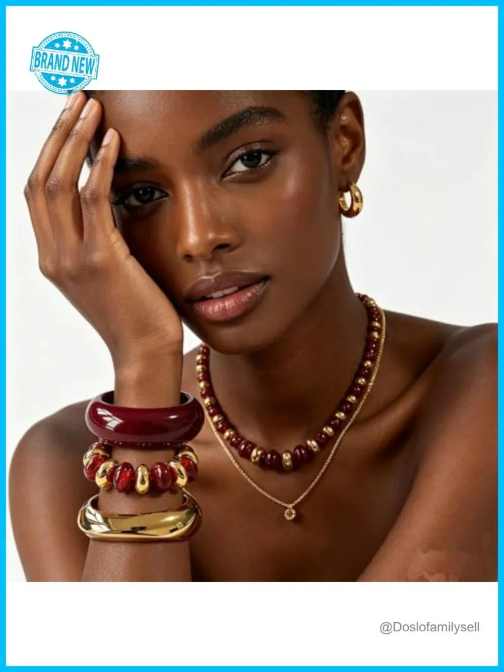 Chunky Gold Acrylic Resin Beaded Bangle Bracelet Set for Women